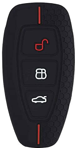 AUTOZOCO Funda Silicona Mando Llave del Coche Compatible con Ford, Funda Protectora de Silicona Compatible con Ford, Carcasa Protectora de Silicona Llave de Coche, 3 Botones, Silicona, Negro y Rojo
