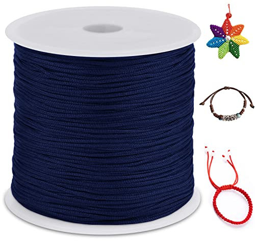 LEREATI 0.8mm Filo Nylon per Braccialetti, 100m Cordoncino per Braccialetti Cordoncino Natalizio Coda di Topo Cordoncino, Macrame Corda per Collane Perline Gioielli Fai da Te (Blu Scuro)