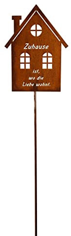 Gartenstecker Haus Schild Tafel Zuhause ist wo die Liebe wohnt Metall Gartendeko Rost Edelrost rostiger Beetstecker 110cm Deko Rostfigur für den Garten