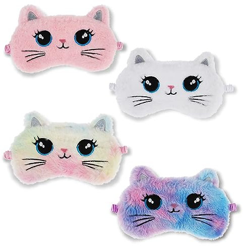 Lusofie 4 Stück Kinder Schlafmaske Plüsch Niedliche Schlafmaske Augenmaske Kinder Katzen Schlafaugenmaske Augenbinde für Schlafende Kinder Mädchen Frauen Teenager Sleeping Mask