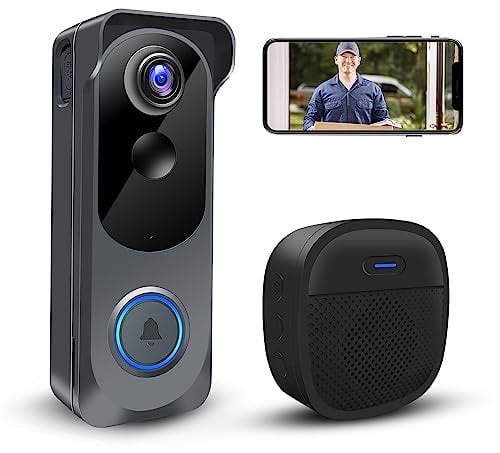 Wireless Video Doorbell Camera with Chime, Voice Changer/Message, PIR Motion Detection, Instant Alerts, 2-Way Audio, 2K HD, Night Vision, 2.4G WiFi, IP66, Battery Powered, Works with Alexa