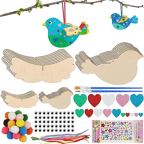 twirush 16 Stück 3D Vögel aus Holz für Kinder Vögel Holzbastelsets 2 Größen Holzvögel zum Bemalen für Alter 3 4 5 6+ Jahre alt Jungen Mädchen DIY Handwerk Kindergeburtstag basteln