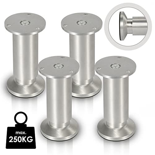 Jopassy 4er Set Möbelbeine| Aluminium Gebürstet | Schrankfüße Höhenverstellbar Füße für möbel, mit Schrauben,Höhe 180 mm | Belastbar bis 250 KG, für Sofa Möbelfüße Schreibtisch Stühle Tischfuß