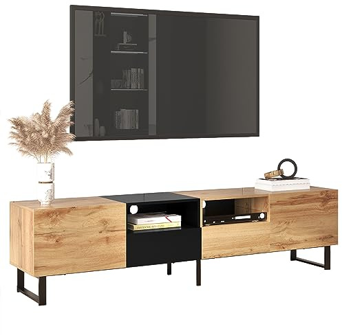 KecDuey TV Schrank 190cm Moderner TV Ständer mit schwarzem und holzfarbenem Design – geräumiger Stauraum, robuste Konstruktion