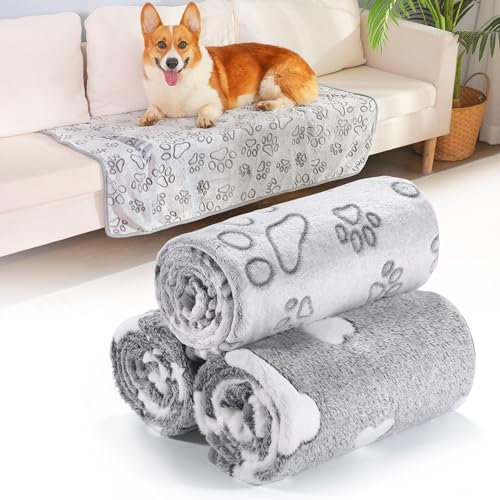 HezzLuv 1 Pack 3 Coperte per Cani e Gatti, Lavabile Morbida Coperta In Pile Coperte per Animali Domestici, Coperte per Animali Domestici Ideali per Divani, Letti E Seggiolini Auto, 104x76cm, Grigia