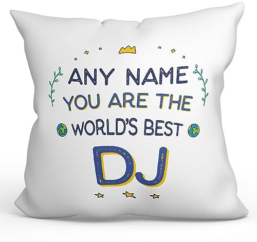 Mugffins Personalisierte Kissen mit Füllung mit Spruch für DJ - Auf Englisch - World's Best - 40 x 40 cm - Individuell Anpassbar Geschenk fue Mitarbeiter