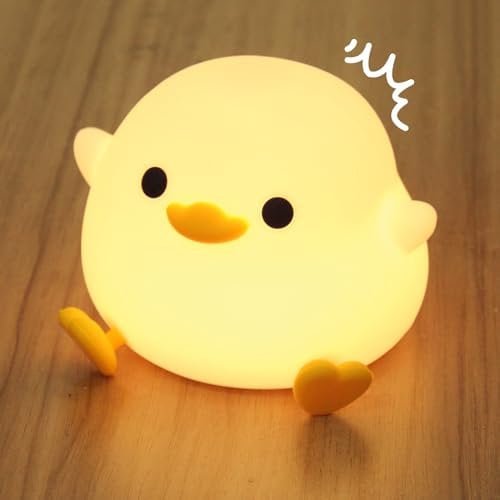 NAJILI Pato Luz Nocturna Infantil, Lampara Bebe de Silicona Kawaii, USB Recargable Luz de Noche para Niños, Brillo Ajustable y Temporizador, LED Lámpara Nocturna Regalo para Niños y Bebés