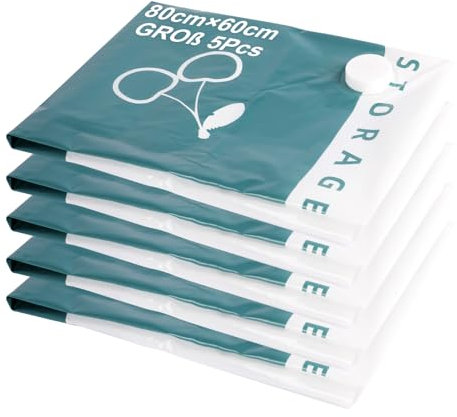 5 Pack Groß Vakuumbeutel(80 * 60cm),Entwickelt für Platzersparnis durch Kompression. Ideal zum Aufbewahren von Kleidung, Matratzen, Decken, Bettdecken, Kissen, Bettzeug und auf Reisen