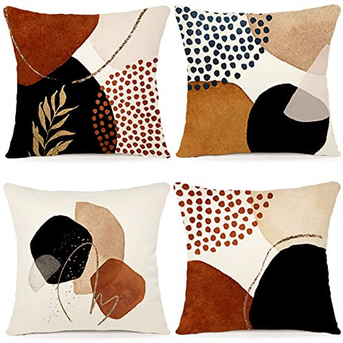 YCOLL Kissenbezug 60x60 4er Set Dekokissen Leinen Kissenhülle Modern Sofakissen Boho Kissenbezüge Abstrakte Muster Kissenhüllen für Sofa Schlafzimmer Couch Outdoor Kissen 60x60 A092