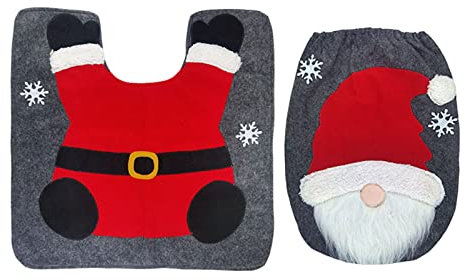 Aizuoni Weihnachts-Toilettensitzbezug Und Teppich-Set, Badezimmer Weihnachtsdeko Toilette Dekorationen, Deckelbezüge Mit Weihnachtsmuster Für Badezimmerdekorationen