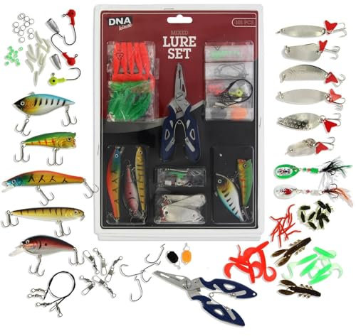 101-Piece Fishing Lure Set - Spinners, Plugs, Soft Rubber Baits, Pliers & Wire Traces - Vibrant Colors for Freshwater Pike Perch & Sea Fishing Skill Levels