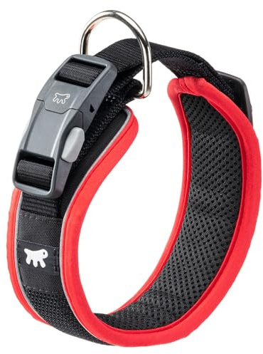 Ferplast Hundehalsband Genius C25/55, Reflektierend, Atmungsaktiv, Einstellbar, Magnetverschluss mit Schnellverschluss, Hundehalsband große Hunde, Weiche Polsterung, Rot