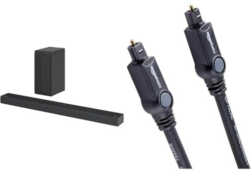LG S65Q - Barra de Sonido Inteligente, 420W, 3.1 Canales, Sonido Envolvente DTS Virtual:X, Dolby Dig & Amazon Basics - Cable óptico de Audio Digital Toslink (1 m), para Televisión, Negro