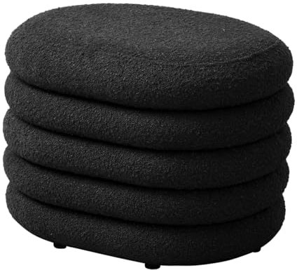 SVITA Blossom S Hocker mit Stauraum Sitzbank Sitztruhe Sitzhocker Aufbewahrungsbox Polsterbank bis 200 kg belastbar Ottomane Boucle-Bezug Schwarz