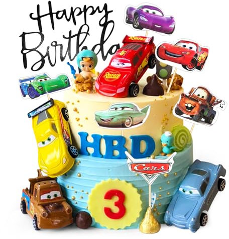 Cars Tortendeko, 17 Stücke Auto cake topper Kinder, Happy Birthday Kuchendeko, küchendeko Kindergeburtstag, Deko Torte, Kuchendeko Geburtstagsdeko fur Junge