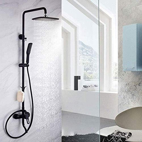 Duschsystem, Duschset, Duschsystem, mattschwarz, Duschset, Badezimmer, Regen, rechteckig, Unterdruck-Duschkopf, Mischbatterie, Messing-Wasserhahn, 3 Funktionen, Sprühset, Hochdruck