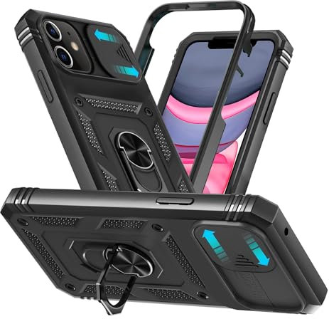 Tikgue Coque Compatible avec iPhone 11, Défense Étui Antichoc Bumper TPU Silicone PC Rigide Armure Housse Protection Caméra avec Anneau Support Militaire Renforcée - Noir