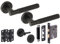 HANDLEZONE® Evo Knurled Grip Door Handles on Rose Bathroom Lock Pack with Knurled Turn Set, 76mm Lock, 75mm Ball Bearing Hinges - Black Matt