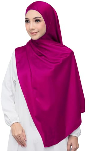 Lina & Lily Sciarpa Hijab in raso di lusso, scialle per donne musulmane, extra lunga, Magenta, Etichettalia unica