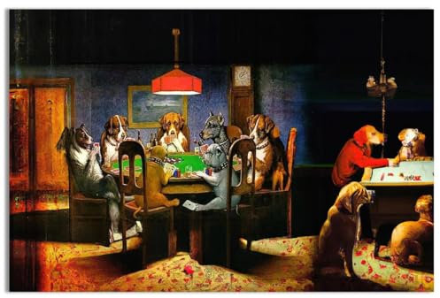 Sbemyenus Leinwanddruck, Wandkunst, Poker, Hunde, Spielkarten, Wanddekoration, modernes Kunstwerk, Gemälde, Bilder, ästhetisch, für Wohnzimmer, Schlafzimmer, Büro, Dekoration, Poster, 45,7 x 30,5 cm,