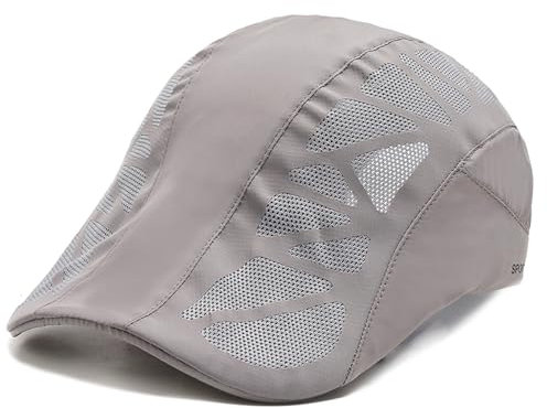 AWOCAN Schnell trocknende Baseballmütze Flache Mütze für Männer Newsboy Hut Sommer Mesh Sonne Visier Hüte UV Sonnenschutz atmungsaktiv leicht (Polyester, GRAU)