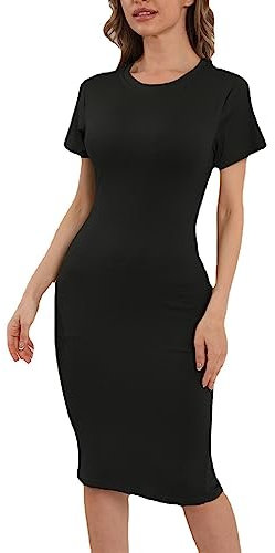 Vintage Sheath Dress for Women's V Neck Cap Sleeves Split Pencil Dresses Black