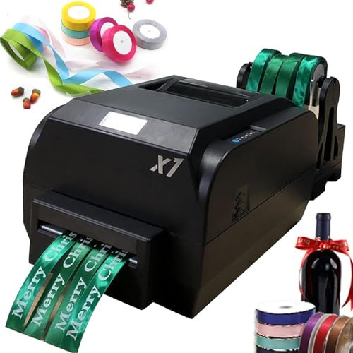 DPQYJPP Digitale Satinband-Druckmaschine für 12–20 mm Bandbreite, Thermobanddrucker 150 mm/s, DIY-Druck, Festival-Dekorationsband, für Geschenkbänder, Luftschlangen