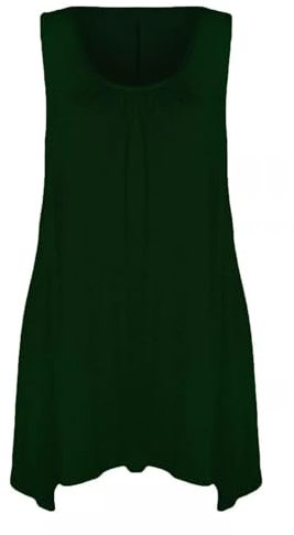 Ladies Summer Tops Womens Tops Vest Tops Women UK Womens Tunic Tops Ladies Tops Sleeveless Blouse Plus Size Swing Flared Tops Ladies Long Tops Size 8-30 Bottle Green 28-30