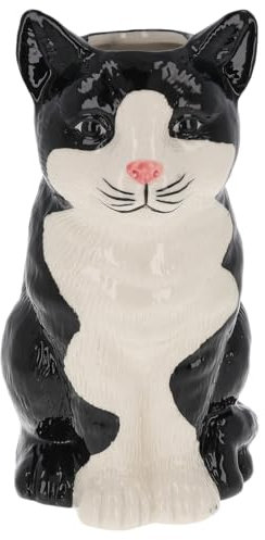 Shudehill Giftware Moggy Pots Vase Black & White or Ginger Cute Cat Plant Pot- Small or Large (Black & White, Small)