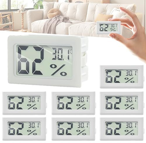 GOEDCH 8 Stück Hygrometer Thermometer Digitales: Mini LCD Innen Temperatur Luftfeuchtigkeit Messgerät, 2 in 1 Zimmerthermometer und Luftfeuchtigkeitsmesser, für Gewächshaus Keller Babyzimmer, Weiß