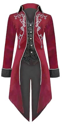 YORDET Men's Steampunk Tailcoat Medieval Jacket Renaissance Embroidery Coat | Halloween Cosplay Party Vampire Gentleman Costumes for Adult