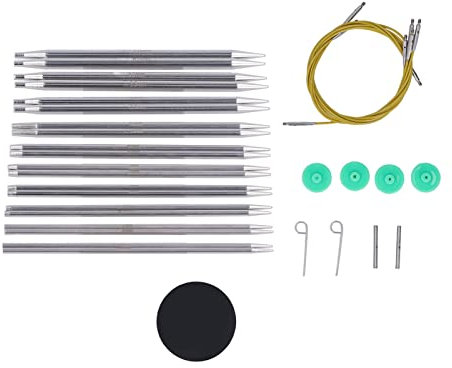 Set di 10 Kit di Ferri da Maglia Circolari Intercambiabili, Strumenti per Maglieria Set di Aghi per Filati in Acciaio Inossidabile con Anelli Rimovibili per Maglioni