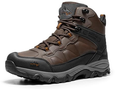 NORTIV 8 Scarpe da Trekking da Uomo Stivali da Esterno Scarponi da Trekking Scarponi da Trekking Impermeabili Stivali da Arrampicata Alpinismo,Size 43,Marrone Scuro,NMUMHB2501