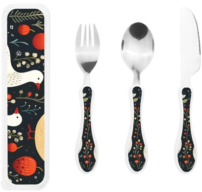 Big Kids Besteckset Löffel, Messer und Gabel Sets Kinder Bestecksets Lebensmittelecht Edelstahl (Fruchtblatt Gans)