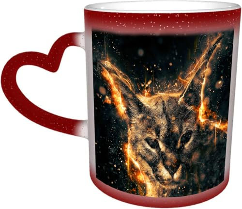 DOHXQM Kaffeetassen – Farbwechseltasse, Magic Mug,bedruckt, aus Keramik, Fassungsvermögen ca. 330 ml,Keramik - Geschenkidee, Luchs