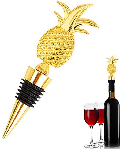 Pineapple Wine Corks, Reusable Zinc-Alloy Storage Wine Stoppers, Golden Wine Corks for Champagne Beer, Vacuum Wine Stopper Plugs for Home Decoration, Wedding, Beach Themed Event Favor(Color:Gold)