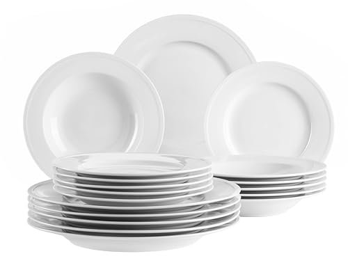 MÄSER Serie Arlona, Teller Set für 6 Personen aus hochwertigem Porzellan, 18-teiliges Teller Set, zeitlos, elegant, Porzellan, weiß