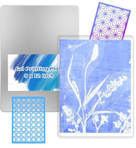 gocreate 9 x 12 Large Gel Plate Tin Box Storage Gel Printing Plate with Stencils Printmaking Supplies for Monoprints, Arts and Mix Media