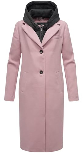 Navahoo Women's Coat in Wool Look Long Trench Coat Slightly Oversized with (Removable) Hood Insert Made of Sweat Material Biscuit Dream 14 Lilac Rose Size M, Lilac Rose, M