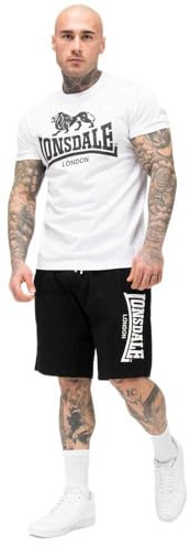 Lonsdale Conjunto de Camiseta y Pantalones Cortos para Hombre, Ajuste Normal, Color Blanco/Negro, L