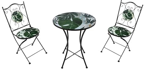 AXI Amélie Bistroset 3-teilig mit Mosaik Design Tropisch Grün | Bistrotisch mit 2 Stühlen | Bistro Gartenmöbel Set für Garten/Balkon/Terrasse | Balkonset/Sitzgruppe.