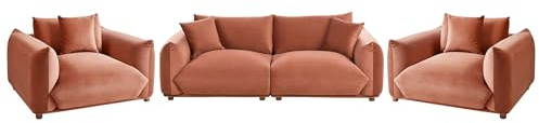 Beliani 5-Sitzer Sofa Set Goldbraun Samt Weich Gepolstert mit Kissen Breite Armlehnen Lose Rückenkissen Modern Wolkenoptik Sitzgruppe für Wohnzimmer