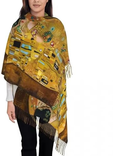 Liumarvexia Damen Schal mit Tassel Gustav Klimt Der Kuss Große weiche warme Schal und Wrap Abstrakt Freyas Kunst tägliche Tragen Pashmina Schals