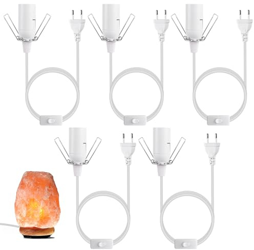 E14 Lampenfassung mit Schalter - 5 Stück Kabel mit Schalter für Salzlampe Lampenfassung E14, Salzlampenfassung mit 1.8M Kabel Isolierung Schalter und Eurostecker für Salzlampe, Lampenaufhängung