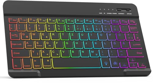 Bluetooth Tastatur, Bluetooth Keyboard, German Layout QWERTZ Lightweight | Portable Wireless Keyboard mit Hintergrundbeleuchtung für iPhone, iPad, Samsung, Kompatibel Windows, Android, IOS