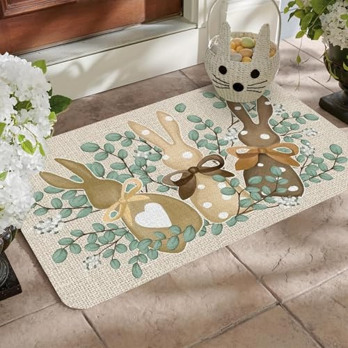boiszeda Fußmatte Ostern Fußmatte Frühling Osterhase Hinterteil 3D Teppich Optische Täuschung, Oster Deko Türmatte für Teppich Eingangsbereich Waschbar 40x60cm, 50x80cm, 60x90cm, 80x120cm