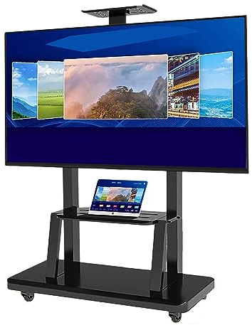 Mobile TV Cart with Height Adjustable Stand - Rolling LCD TV Trolley on Wheels - Portable Floor Stand for 50-70 inch TVs - TV Hanger with Durable Casters