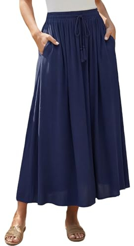 Soudittur Rock Damen Lang Maxirock Sommerrock mit Taschen & Bindegürtel | Hohe Taille, A-Linie, Boho, Elegant Faltenrock, Leicht Fließend Freizeitrock, Party Fashion Skirt, für Hochzeit und Strand