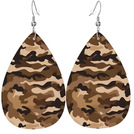 Braune Camouflage-Ohrringe für Damen, Tropfenform, baumelnde Ohrringe, Boho, leicht, einzigartig, Lederohrringe, modischer Anhänger für Geburtstagsgeschenk, Modeschmuck
