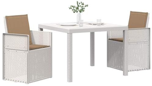 vidaXL Garten Essgruppe mit Kissen 3 pcs Weiß und Taupe PP, Stilvolle Moderne Essgruppe, wetterbeständiger Tisch für den Außenbereich mit Stühlen, funktionale Terrassenkollektion für den Garten